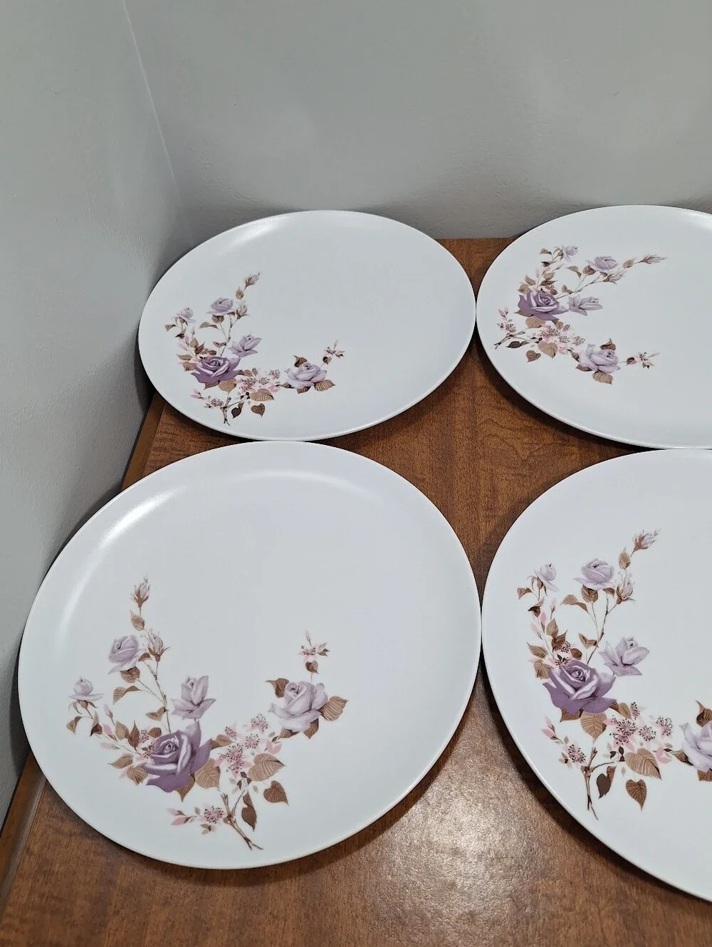 Vtg Set Of 6 Park Avenue Melmac 10 In Dinner Plates Atomic Lavendar Roses Floral